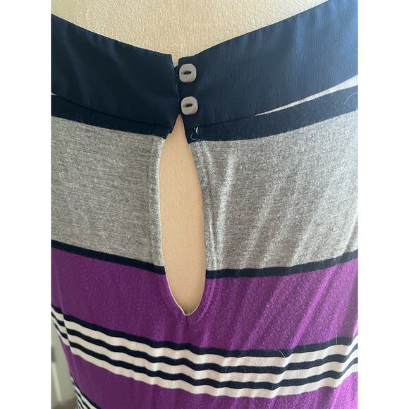 a.n.a. Maxi Purple Black Gray White Striped Sleeveless Slit Sides Dress Woman 1X - Picture 5 of 10